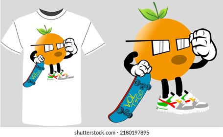 Vector premium | orange character holding skateboard (example of design in shirt)