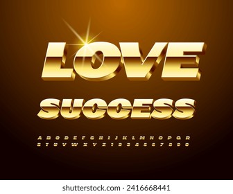 Afiche Vector premium Love Success con fuente de oro. Conjunto de lujo de letras y números de alfabeto.