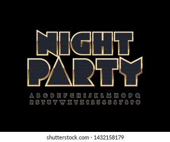 Afiche de la noche del Vector premium con fuente de élite. Letras y números mayúsculas texturadas. Elegante alfabeto negro y dorado