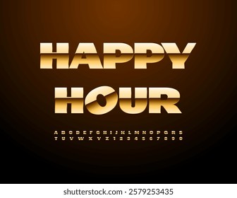 Vector Premium Promo Happy Hour. Elegant Golden Font. Fashion Alphabet Letters and Numbers