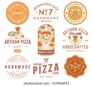 Vector premium quality artisan handmade pizza colored