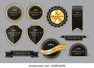 Vector premium quality badges. Luxury golden labels.