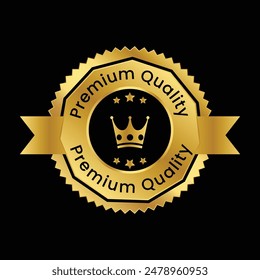 vector premium quality label with gold ribbon on black background
