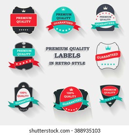 Vector Premium Quality Label Set in Flat Modern Design with Long Shadow. Vector Illustration EPS10