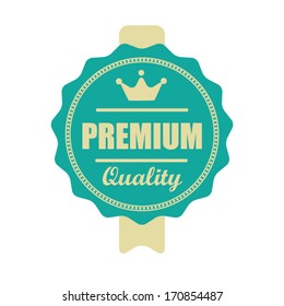 Vector : "Premium quality" vintage blue label with ribbon.