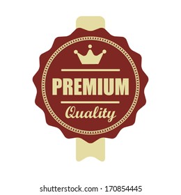 Vector : "Premium quality"vintage brown label with ribbon.