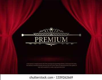 Vector Premium red curtains in theater or opera. Dark red curtain scene gracefully for text. Elegance vector backdrop for poster. Classic podium