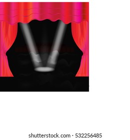 Vector Premium red curtains in theater or opera. Dark red curtain scene gracefully for text. Elegance vector backdrop for poster. Classic podium