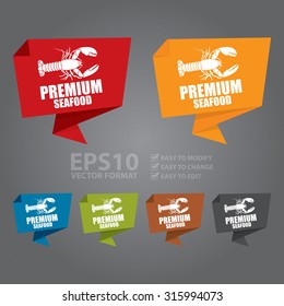 Vector : Premium Seafood Paper Origami Speech Bubble or Speech Balloon Infographics Sticker, Label, Sign or Icon