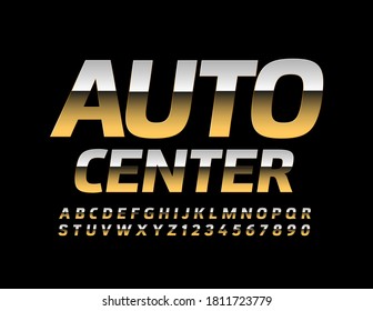 Vektor Premium-Schild Auto Center. Eleganter glänzender Schriftzug. Luxus Alphabet Letters and Numbers Set 