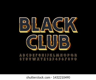 Vector premium Sign Black Club with luxury Font. Textured Uppercase Letters and Numbers. Stylish Black and Golden Alphabet.