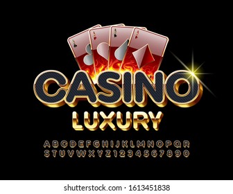 Vector premium Sign Casino Luxury.  Stylish 3D Font. Chic Black and Golden Alphabet Letters and Numbers