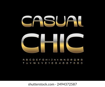 Vector premium sign Casual Chic. Modern Unique Font. Cool Gold Alphabet Letters and Numbers set.