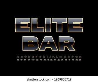Vector Premium Sign Elite  Bar. Black and Gold chic Font. Artistic Alphabet Letters and Numbers set