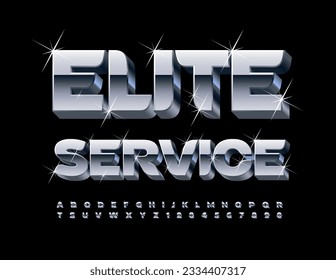 Vector premium sign Elite Service with silver 3D Alphabet Letters and Numbers set. Luxury glossy Font