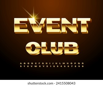 Club de eventos de señas premium para vectores. Fuente de oro de moda. Se han establecido las letras y números de los alfabetos tridimensionales.