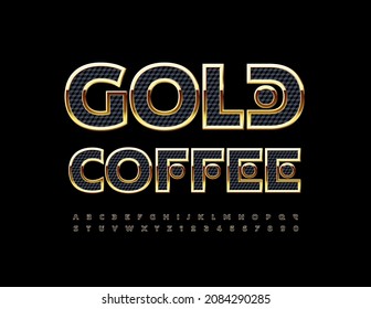 Vector premium sign Gold Coffee with Luxury Font. Elite set of Alphabet Letters and Numbers