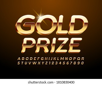 Vector premium sign Gold Prize. 3D elite Font. Shiny luxury Alphabet Letters and Numbers set