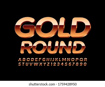 Vector premium sign Gold Round with 3D modern Font. Luxury Alphabet Letters and Numbers