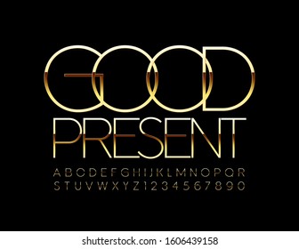 Vector premium Sign Good Present. Slim Golden Font. Chic Alphabet Letters and Number