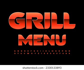 Vector premium Sign Grill Menu. Elite glossy Font. Stylish Red Alphabet Letters, Numbers and Symbols. 