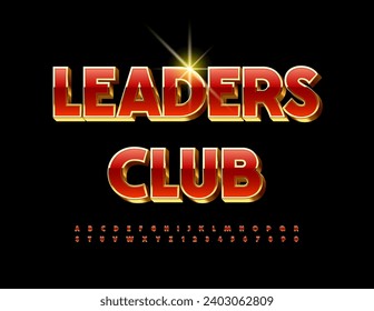 Vector Premium Sign Leaders Club. Shiny Red and Gold Elite Font. Chic 3D Alphabet Letters and Numbers set.