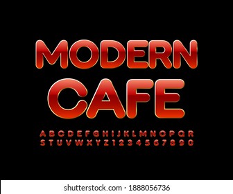 Señal de Vector Premium Cafe Moderno. Lujo rojo y dorado. Juego de letras y números de alfabeto de élite