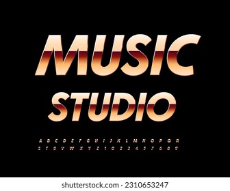 Estudio de Música de Signos Premium Vector. Tipo de letra dorada elegante. Letras y números de alfabeto chic modernos