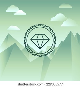 Vector premium sign on background with mountain landscape 