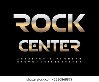 Vector premium Sign Rock Center. Modern Metallic Font. Artistic Alphabet Letters and Numbers