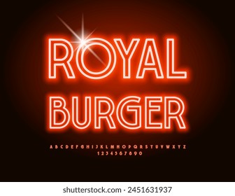 Signo de Vector premium Royal Burger. Conjunto de Letras y Números de Alfabeto Brillante. Fuente de neón rojo.