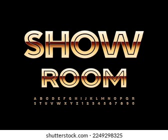 Vector premium sign Showroom. Elegant Golden Font. Luxury Alphabet Letters and Numbers set