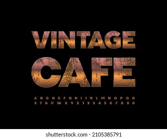 Vektor Premium-Zeichen Vintage Cafe. Rusty Golden Font. Alphabet Letters and Numbers Set im alten Stil