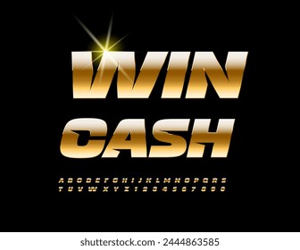 Vector premium sign Win Cash. Exclusive Gold Font. Modern Luxury Alphabet Letters and Numbers set.