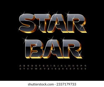 Vector premium Signboard Star Bar. Luxury Black and Golden Font with sparkling Stars. Chic Alphabet Letters and Numbers.