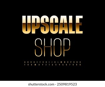Cartel premium de Vector Tienda de lujo. Elegante fuente dorada. Conjunto de letras y números del alfabeto moderno.