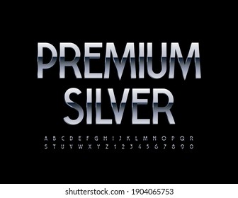 Vector Premium Silver Alphabet Letters And Numbers Set. Shiny Metallic Font