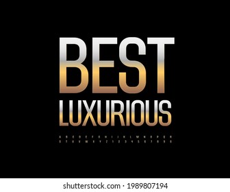 Vector premium template Best Luxurious. Elite Alphabet Letters and Numbers. Golden metal Font