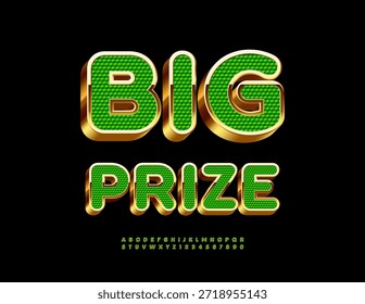 O modelo do Vetor Premium é Big Prize. Elite Green e Golden Font. Conjunto de classes de letras e números alfabéticos 3D