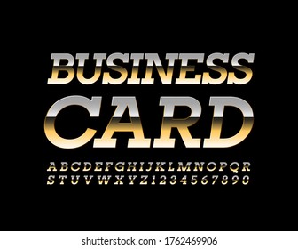 Vector premium template Business Card with Golden Alphabet Letters and Numbers. Elite shiny Font 