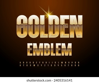 Vector premium template Golden Emblem. Elite metal Font. Luxury set of Alphabet Letters and Numbers