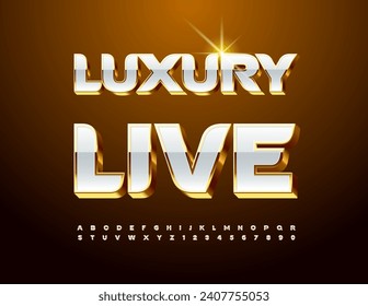 Plantilla Vector premium Luxury Live. Fuente creativa de oro y blanco. Juego de letras y números de alfabeto 3D chic