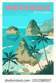 Vector premium travel poster. Bali, Indonesia. Atuh beach.