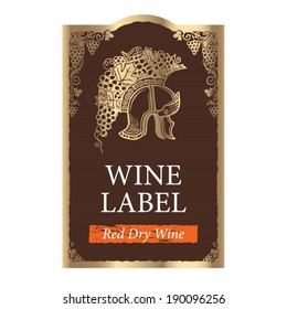 vector premium wine label with hand drawn golden helmet and grape ornate