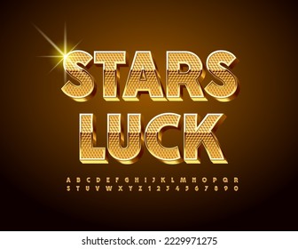 Vector premuim logo Stars Luck. Stylish Golden 3D Font. Chic Alphabet Letters and Numbers