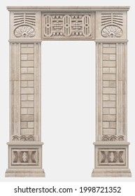 Vector preparation of the facade. Stone ancient arch in Egyptian style entrance