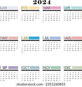 vector prepared and cleaned 2024 calendar