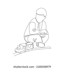 Vector preschool child drawn in line art style