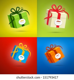 Vector Present Boxes on Colorful Background 