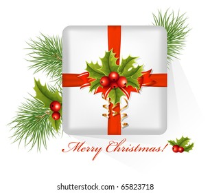 Vector. Present with christmas holly. Merry Christmas!
